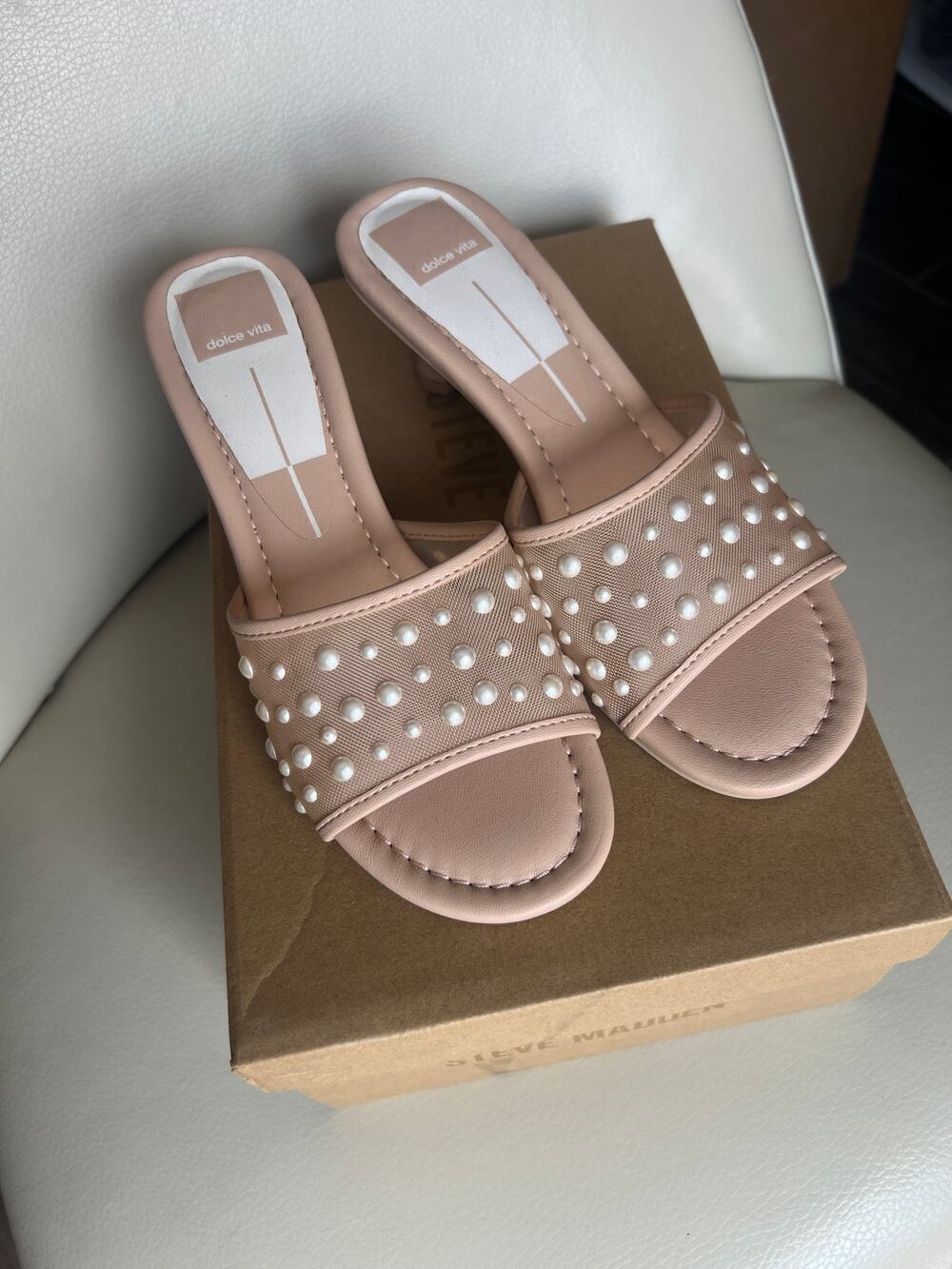 Dolce Vita Meeza Imitation Pearl Sandal in Blush mesh 7